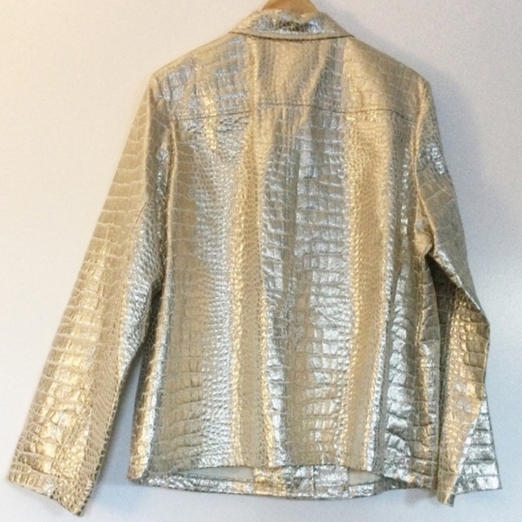 Erin London metallic gold alligator skin cotton blend jacket - Picture 2 of 6